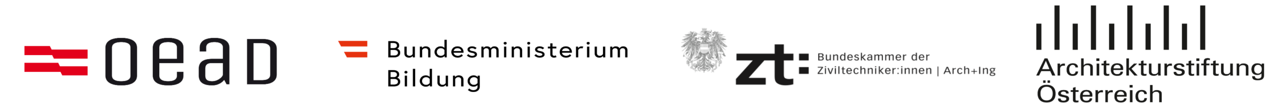 Logos OEAD, Bundesministerium Bildung, Bundeskammer der Ziviltechniker:innen, Architekturstiftung Österreich